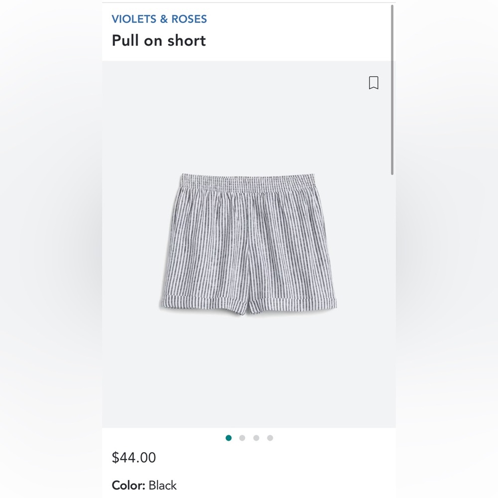 Violet & Rose Pull On shorts, black ticking, size M